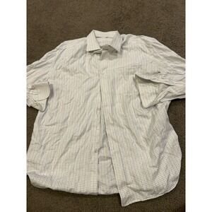 Borrelli Napoli Shirt Italy 17 1/2 Handmade For Neiman Marcus Light Blue Plaid